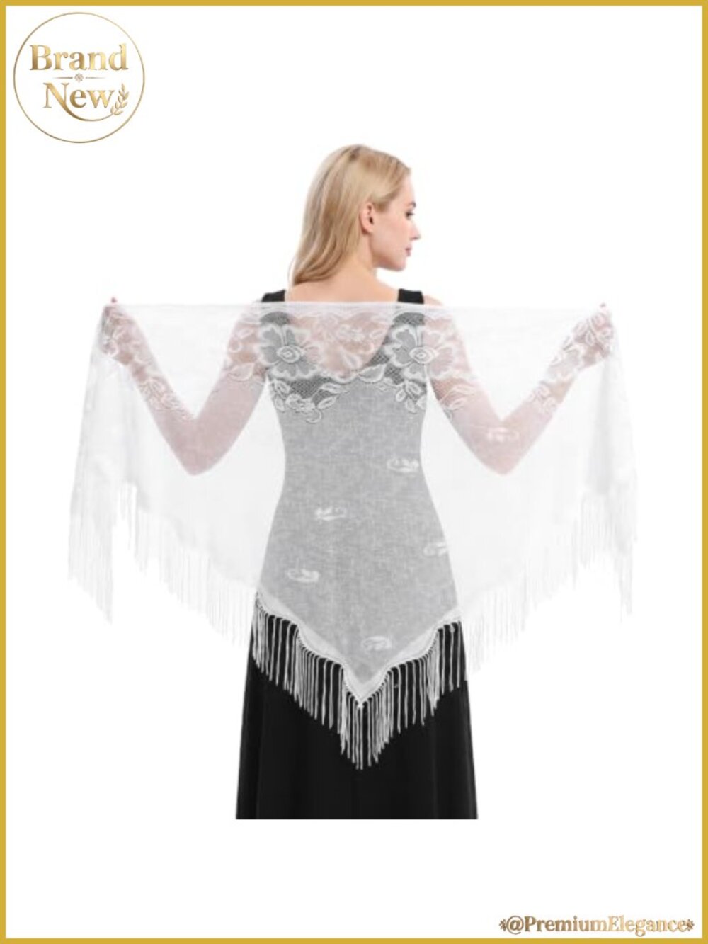 White Lace Shawl Wrap for Women Triangle Floral Crochet Tassels Sheer